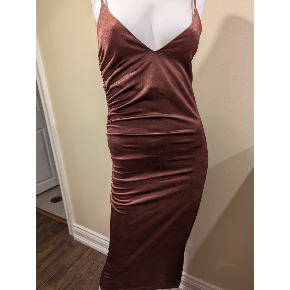 Zara Brown Satin Dress TRF Stretchy Size S
